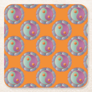 Yin Yang Medallion Violet Turquoise Kartonnen Onderzetters