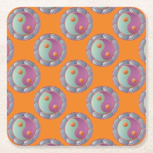 Yin Yang Medallion Violet Turquoise Kartonnen Onderzetters (Voorkant)