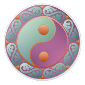 yin yang medallion violet turquoise keramische knop (Voorkant)