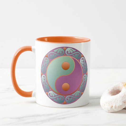 Yin Yang Medallion Violet Turquoise Mok (Met donut)