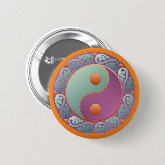 Yin Yang Medallion Violet Turquoise Ronde Button 5,7 Cm (Voorkant /achterkant)