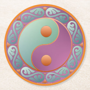 Yin Yang Medallion Violet Turquoise Ronde Kartonnen Onderzetter