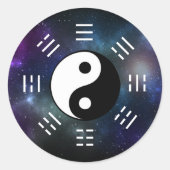 Yin Yang met Bagua Trigram Symbolen I-Ching Ronde Sticker (Voorkant)