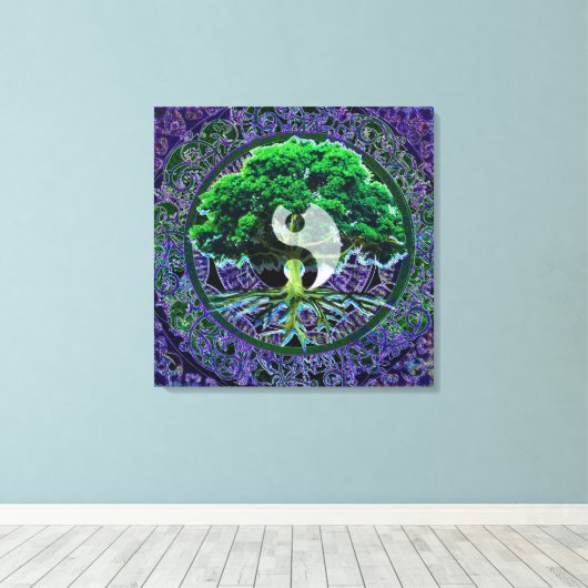 Yin Yang met de boom van het leven Canvas Afdruk (Insitu (Houten vloer))