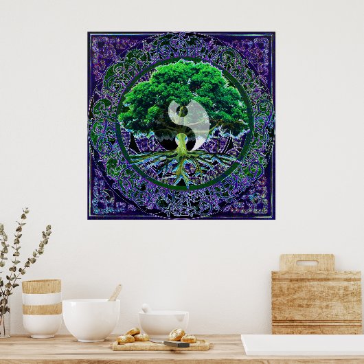 Yin Yang met de boom van het leven Poster (Keuken)
