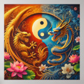 Yin Yang met Dragon en Phoenix te midden van weeld Poster (Voorkant)