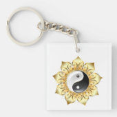 Yin Yang met gouden lotusbladen Acrylische Sleutel Sleutelhanger (voorkant)