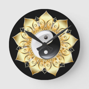 Yin Yang met gouden lotusbladen Ronde Klok