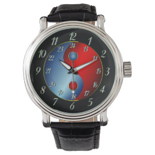Yin Yang met militaire tijd Horloge