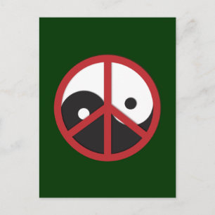 Yin-Yang met vredesbord - rood Briefkaart
