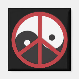 Yin-Yang met vredesbord - rood Magneet