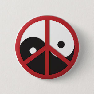 Yin-Yang met vredesbord - rood Ronde Button 5,7 Cm
