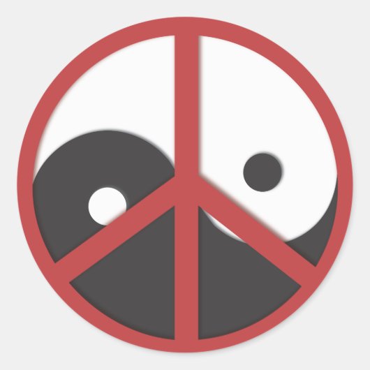 Yin-Yang met vredesbord - rood Ronde Sticker (Voorkant)