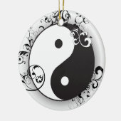 Yin & Yang met zwarte scrollers Keramisch Ornament (Links)