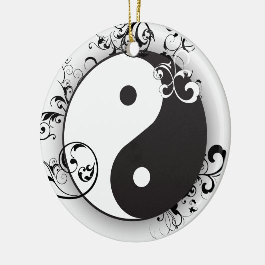 Yin & Yang met zwarte scrollers Keramisch Ornament (Links)