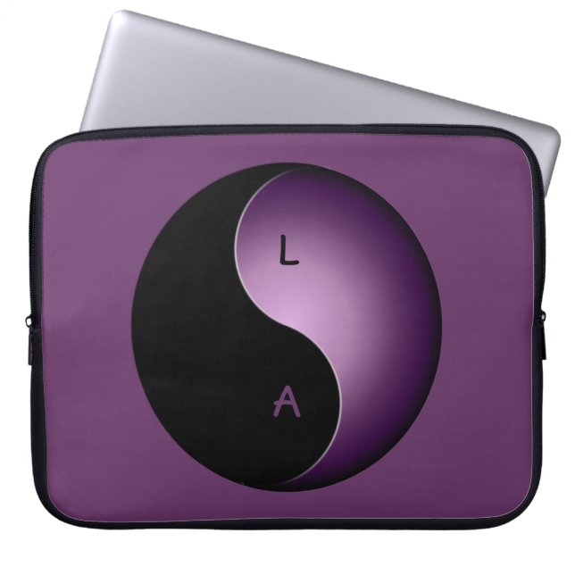 yin yang monogram - paars laptop sleeve (Voorkant)