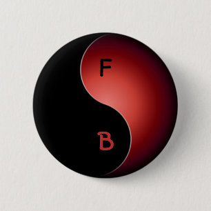 yin yang monogram - rood ronde button 5,7 cm