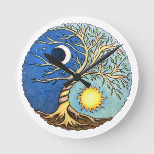 Yin-Yang Moon and Sun Ronde Klok (Voorkant)