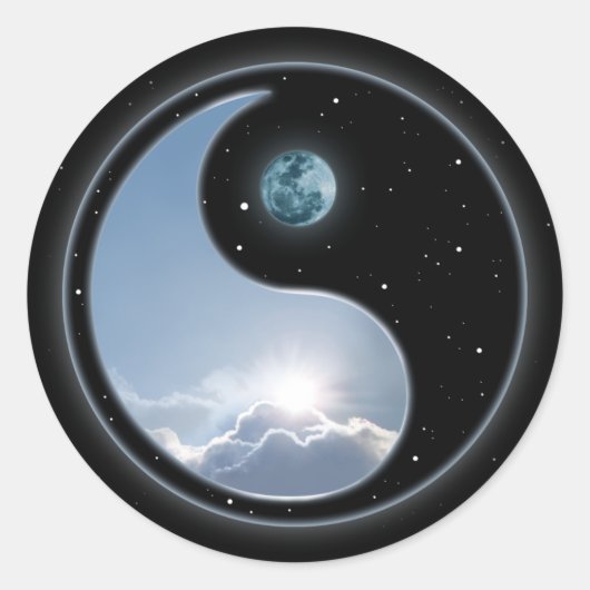 Yin Yang Moon Sun Ronde Sticker (Voorkant)
