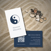 Yin Yang Navy Blue Holistic Wellness QR-code Visitekaartje