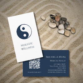 Yin Yang Navy Blue Holistic Wellness QR-code Visitekaartje