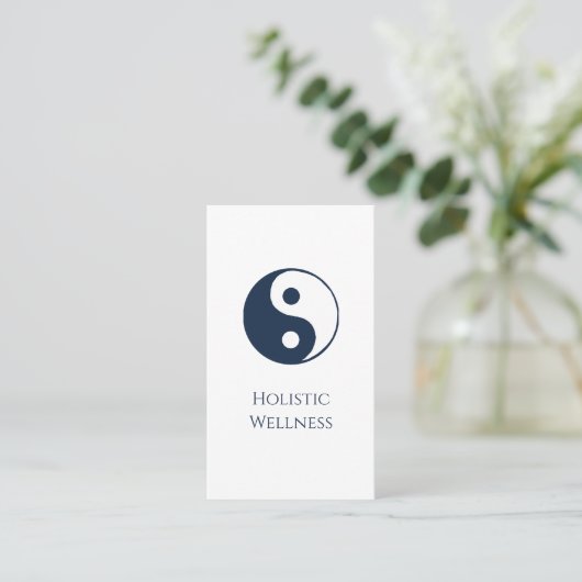 Yin Yang Navy Blue Holistic Wellness QR-code Visitekaartje (Staand voorkant)