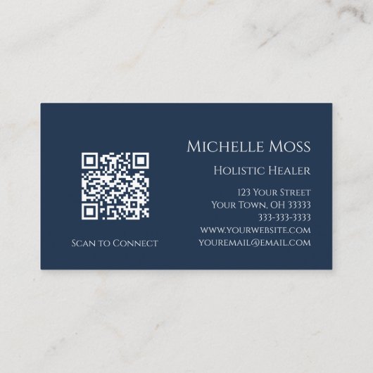 Yin Yang Navy Blue Holistic Wellness QR-code Visitekaartje (Achterkant)