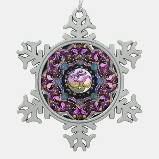 Yin-Yang OM Moon Mandala kerstversiering Tin Sneeuwvlok Ornament (Voorkant)