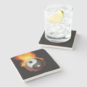 Yin Yang on Fire Stenen Onderzetter
