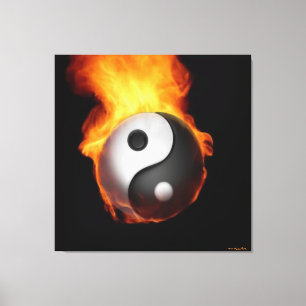 Yin Yang on Fire Stretted Canvas Print