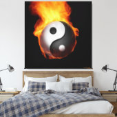 Yin Yang on Fire Stretted Canvas Print (Insitu (Slaapkamer))