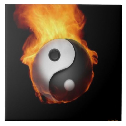 Yin Yang on Fire Tegel Tegeltje (Voorkant)