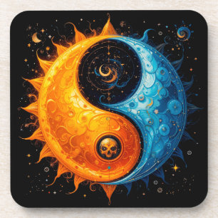 Yin Yang-ontwerp dat zon en maan vertegenwoordigt Bier Onderzetter