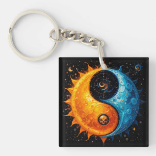 Yin Yang-ontwerp dat zon en maan vertegenwoordigt Sleutelhanger