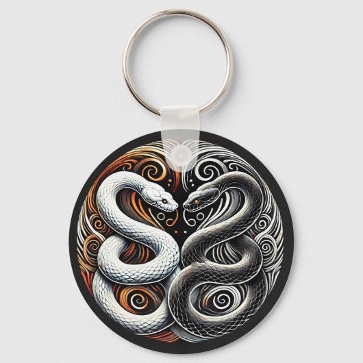 Yin Yang-ontwerp met twee slangen Sleutelhanger (Voorkant)