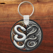 Yin Yang-ontwerp met twee slangen Sleutelhanger (Voorkant)