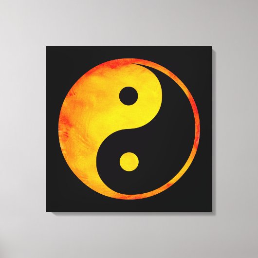 Yin Yang Oranje en gele Waterverf op zwart Canvas Afdruk (Voorkant)