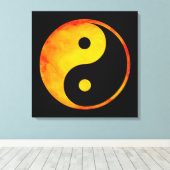 Yin Yang Oranje en gele Waterverf op zwart Canvas Afdruk (Insitu (Houten vloer))