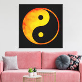 Yin Yang Oranje en gele Waterverf op zwart Canvas Afdruk (Insitu (Woonkamer))