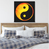 Yin Yang Oranje en gele Waterverf op zwart Canvas Afdruk (Insitu (Slaapkamer))