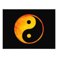 Yin Yang Oranje en gele Waterverf op zwart