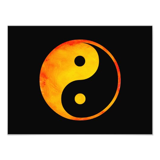 Yin Yang Oranje en gele Waterverf op zwart Foto Afdruk (Voorkant)