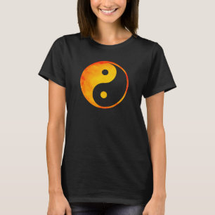 Yin Yang Oranje en gele Waterverf op zwart T-shirt