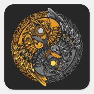 yin yang owl schildering vierkante sticker