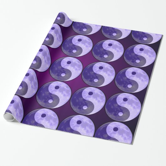 Yin Yang Paarse Moon Gift Wrapping Paper Cadeaupapier (Uitgerold)