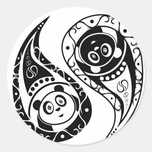 Yin-Yang Panda Ronde Sticker (Voorkant)
