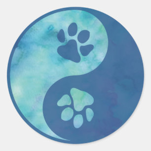 Yin Yang Paw Blauwe Klassieke Ronde Sticker