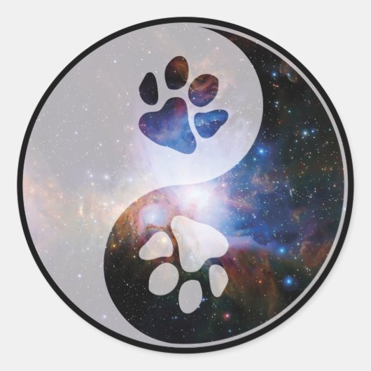 Yin Yang Paw Cosmic Ronde Sticker (Voorkant)