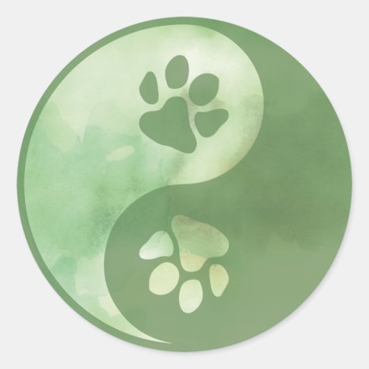 Yin Yang Paw Green Ronde Sticker (Voorkant)