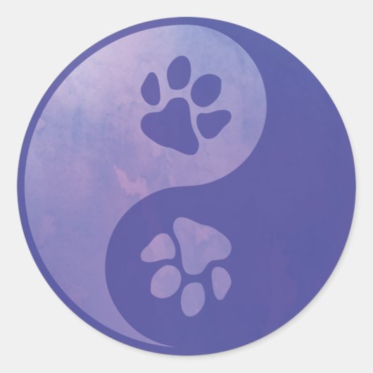 Yin Yang Paw Paarse Classic Round Sticker (Voorkant)
